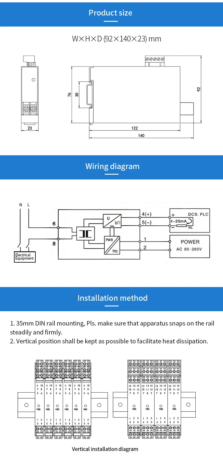 Input 0-10A Ac Transmitter Current Transducer Sturdy Fast Response Output Dc 0-5V Transmitter For Electrical Installations
