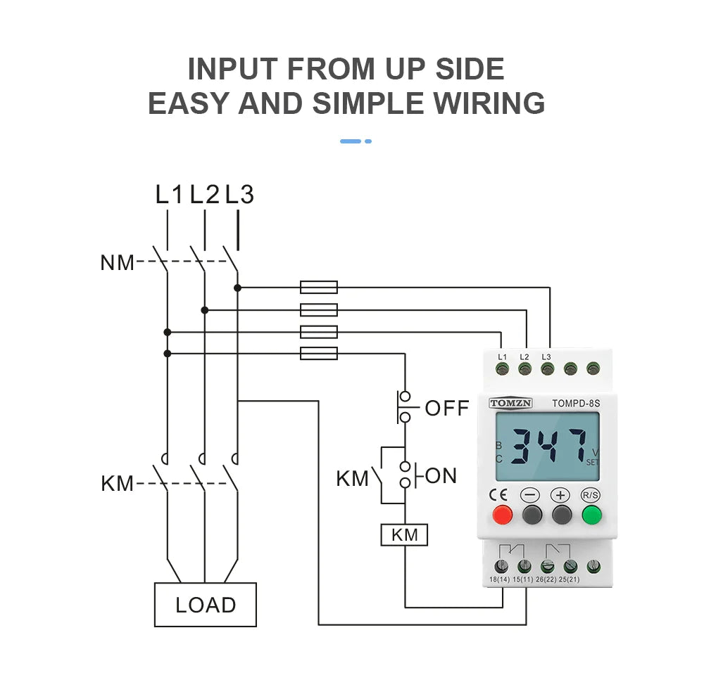 TOMZN 3 Phase Din Rail Adjustable Under Over Voltage Protector Voltage Monitoring Sequence Protection Relay