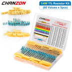 60 Values 1/4W Metal Film Resistors Kit 300Pcs/Pack 1 10 220 330 470 1K 4.7K 10K Ohm 1% High Precision Resistance Set Assortment
