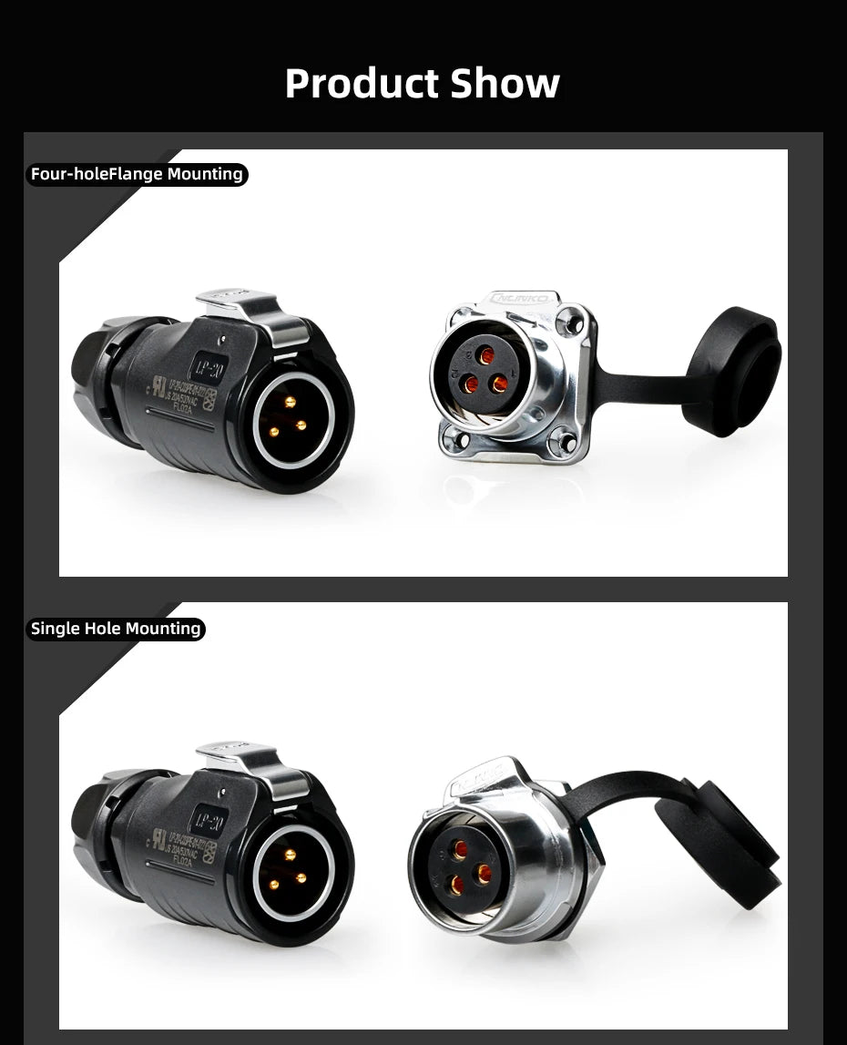 CNLINKO LP20 2/3/4 Pin IP68 Waterproof Quick Circular Connector Panel Mount Electrical Power Connector for Outdoor Eqiupments