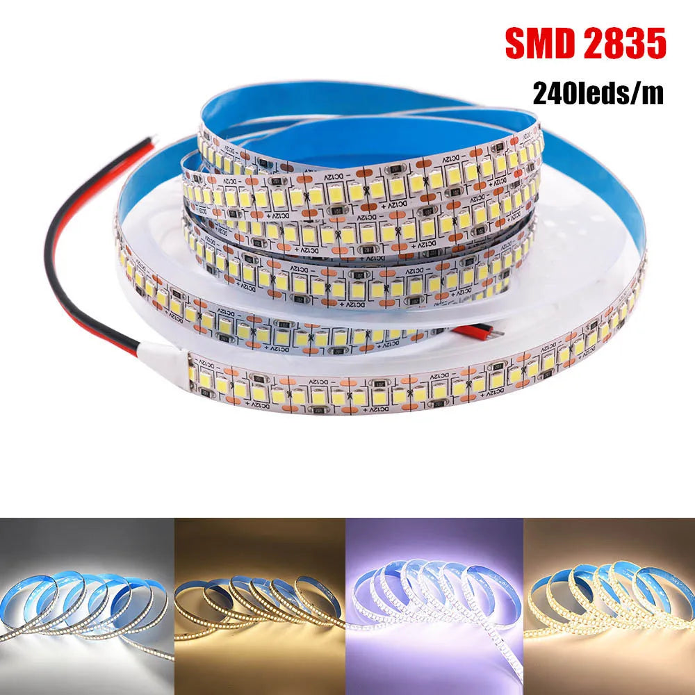 DC12V LED Strip 5050 5054 2835 120 240LEDs/M High Bright White Red Blue Pink Yellow RGB Flexible Ribbon Tape Light Lamp 5m