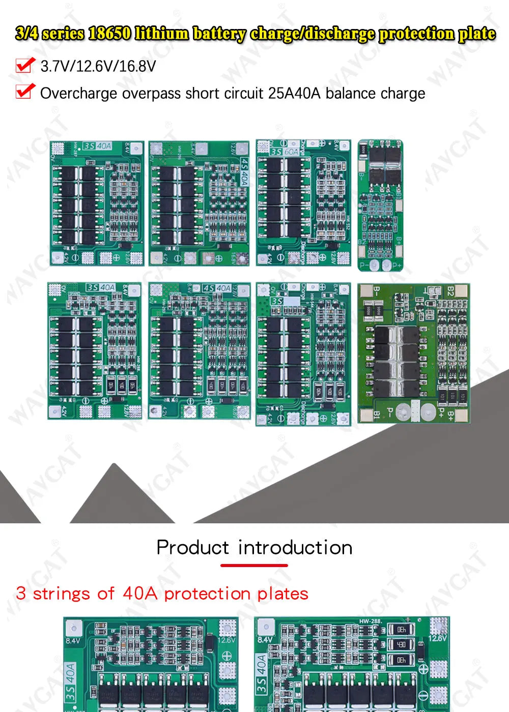 LIZAO 3S 4S BMS 20A 40A 60A 18650 Li-ion Battery Protection Board 11.1V-16.8V Enhanced Balance Charger Module