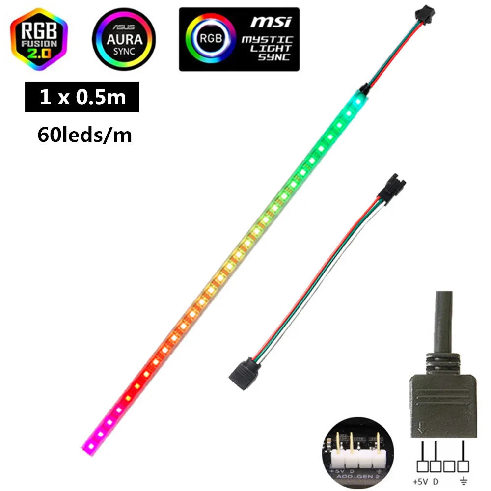 Addressable ARGB 5V LED Strip 3Pin Computer PC Case Tape Light WS2812B SMD 5050 Flexible Changeable Color Gamer Desktop Lamp
