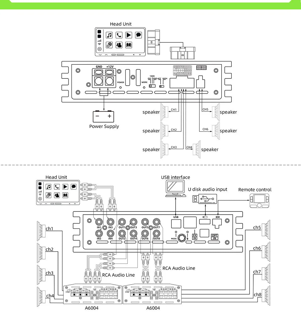 Sennuopu 8 Channels Digital Sound Processors  Audio Amplifier DSP 6 Ch  Amp 12V with Bluetooth Automotive Sound for Car DP-X680