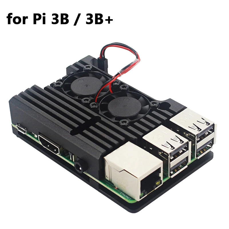 Raspberry Pi 4 Aluminium Alloy Metal Case Cooling Fan Enclosure Raspberry Pi 3 Dual Fan Case Optional for RPi 4B 3B Plus 3B