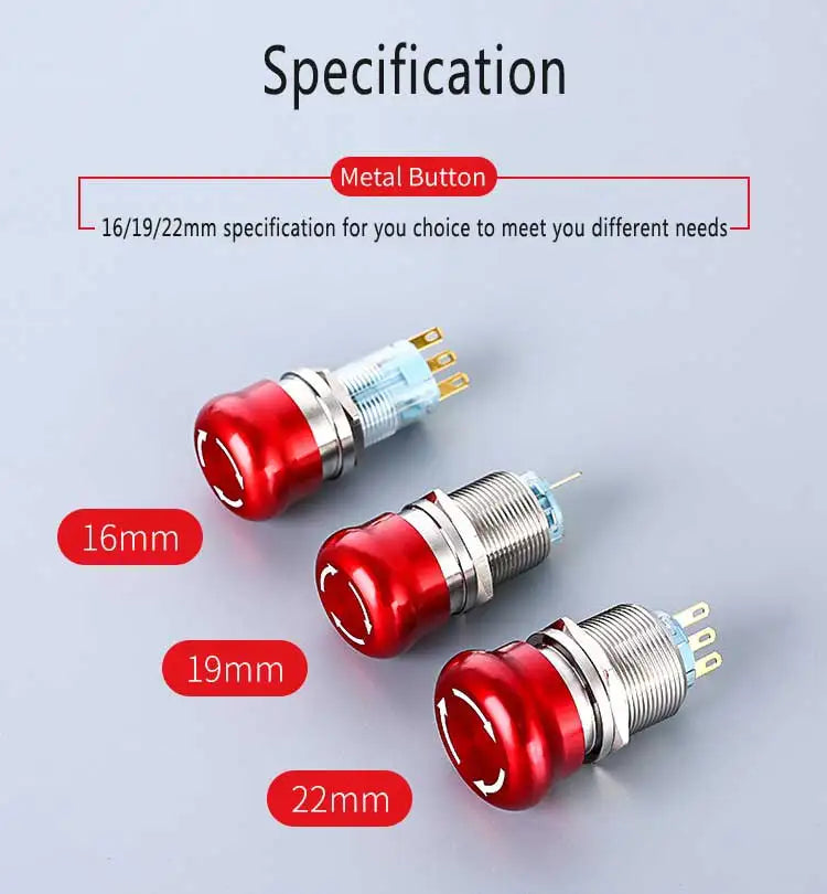 16/19/22mm stainless steel Emergency stop switch Push Button Switch latching 1NO1NC 2NO2NC Car button pin terminal 22JT/L.S.2K2B