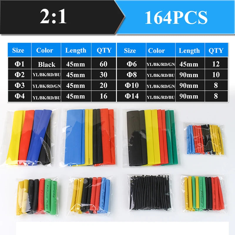2：1 Thermoresistant Tube Heat Shrink Wrapping Kit Assorted Wire Cable Sulation Sleeving 3:1  Heat Shrink Tubing