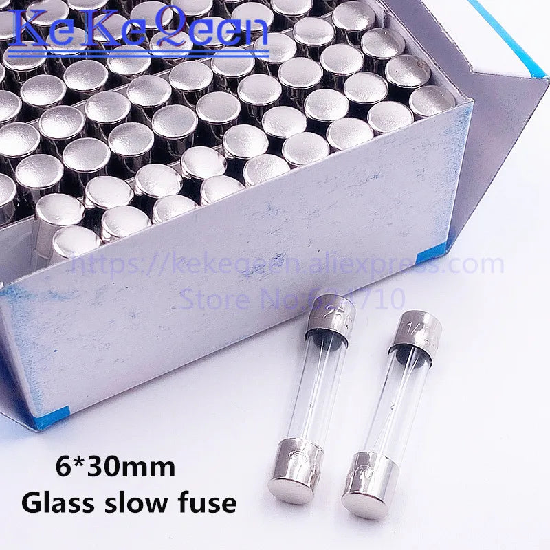 100Pcs/Box 250V 6x30 T0.5A T500MA T1A T2A T3A T4A T5A T6A T8A T10A T15A T20A T30A 6*30mm Slow Glass Fuse Insurance Tube