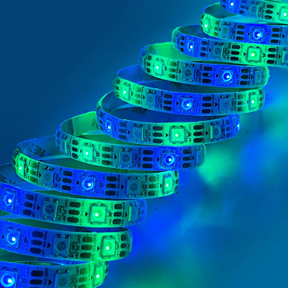 DC5V WS2812B 5m/Roll 30/60/144leds/m Black/White PCB IP30/IP65/IP67 5050RGB Individually Addressable Smart led pixel strip light