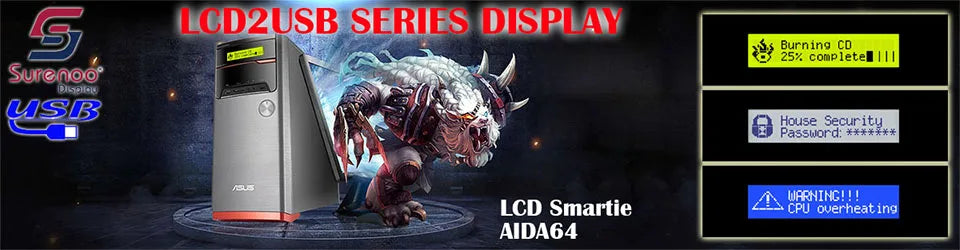 Surenoo LCD2USB USB 204 20X4 2004 Character LCD Module Display Screen Panel sutible LCD Smartie & AIDA64 for DIY PC