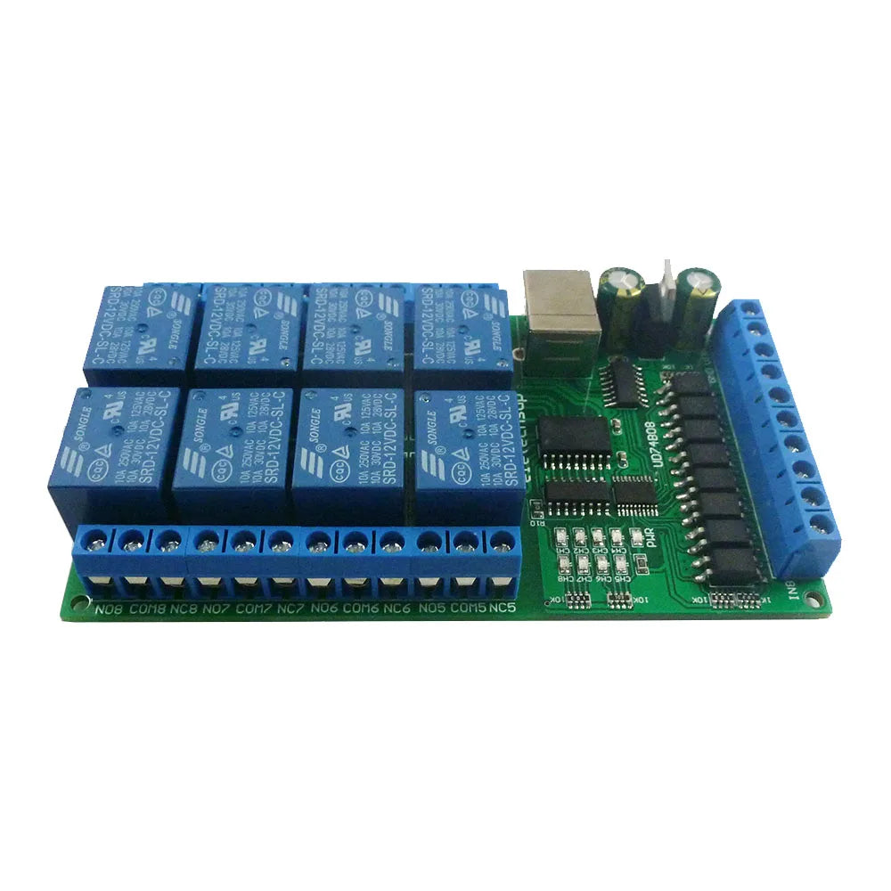 DC 12V 24V 8ch Optically Isolated IN USB COM Relay Module UART RS232 Serial Port Switch Board Digital Collector PLC