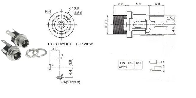 10PCS DC025M 5.5*2.1/2.5mm DC Socket With Nut 5.5x2.1/5.5x2.5 mm DC Power Jack Socket Female Panel Mount Connector