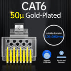 AMPCOM CAT6 CAT5E Pass Through RJ45 Modular Plug Network Connectors UTP 3/50μ Gold-Plated 8P8C Crimp End for Ethernet Cable
