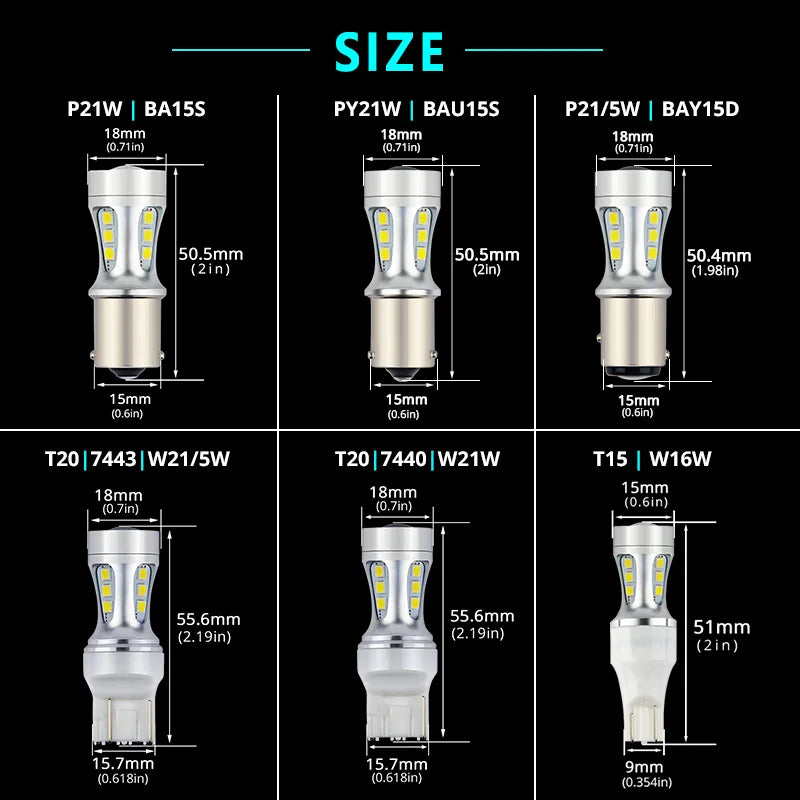 NAOEVO P21W LED Car W16W PY21W T20 BA15S T15 W21/5W 1300Lm BAY15D 1157 W21W BAU15S 7443 For lada DRL Blub P21/5W 1156 3030 7440
