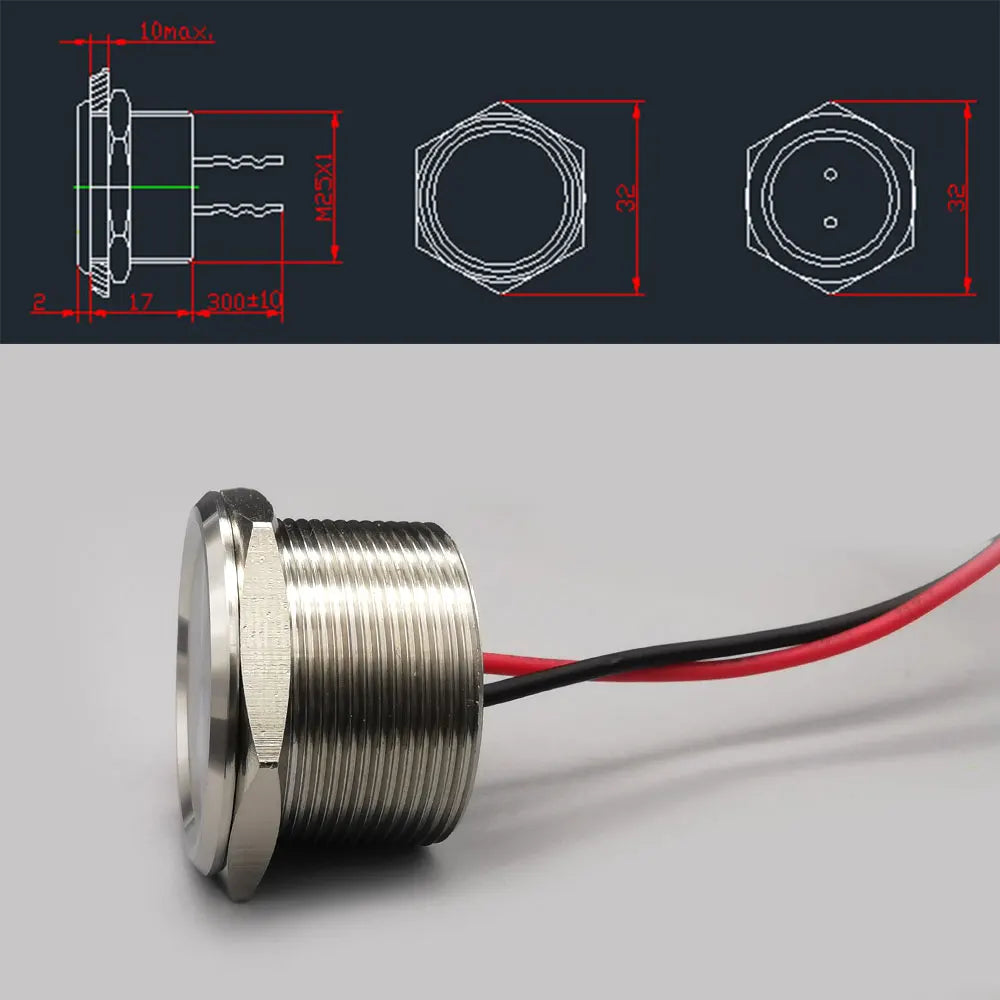 Stainless Steel Waterproof Piezo Touch Switches 16mm 19mm 22mm 25mm Normal Open Capacitive Momentary Push Button