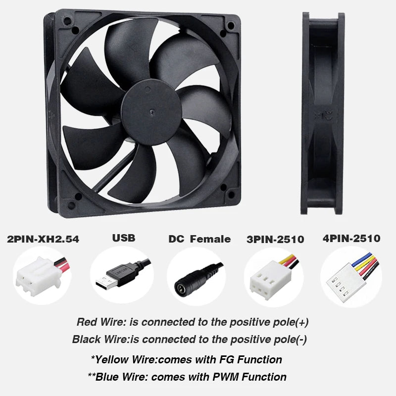 YOUNUON 5V 12V 24V 120mm Fan Sleeve/Ball Cooling Fan 120x120x25mm DC Brushless Cooler Fan for PC Laptop Computer Case