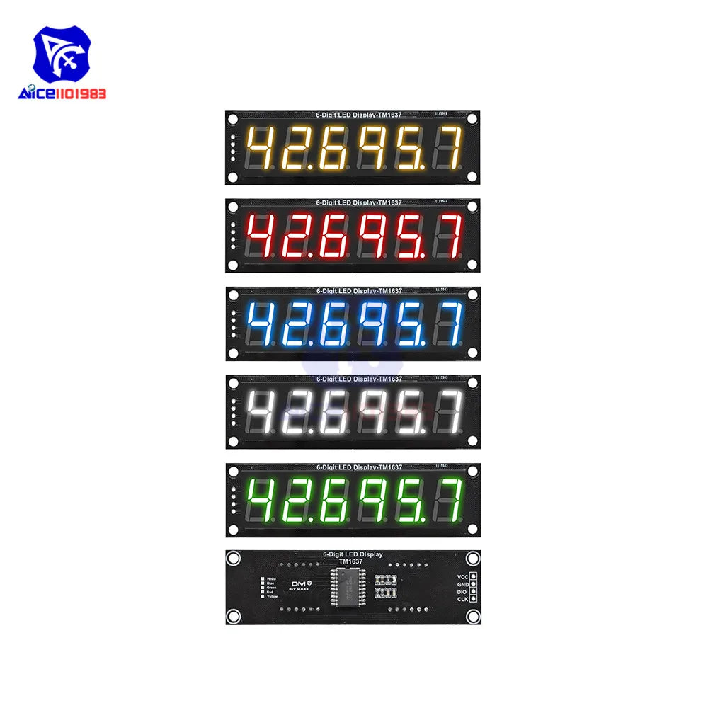 diymore TM1637 6 Bits 7 Segment 0.56 inch Digital LED DIsplay Module I/O Interface 5 Color Available for Arduino