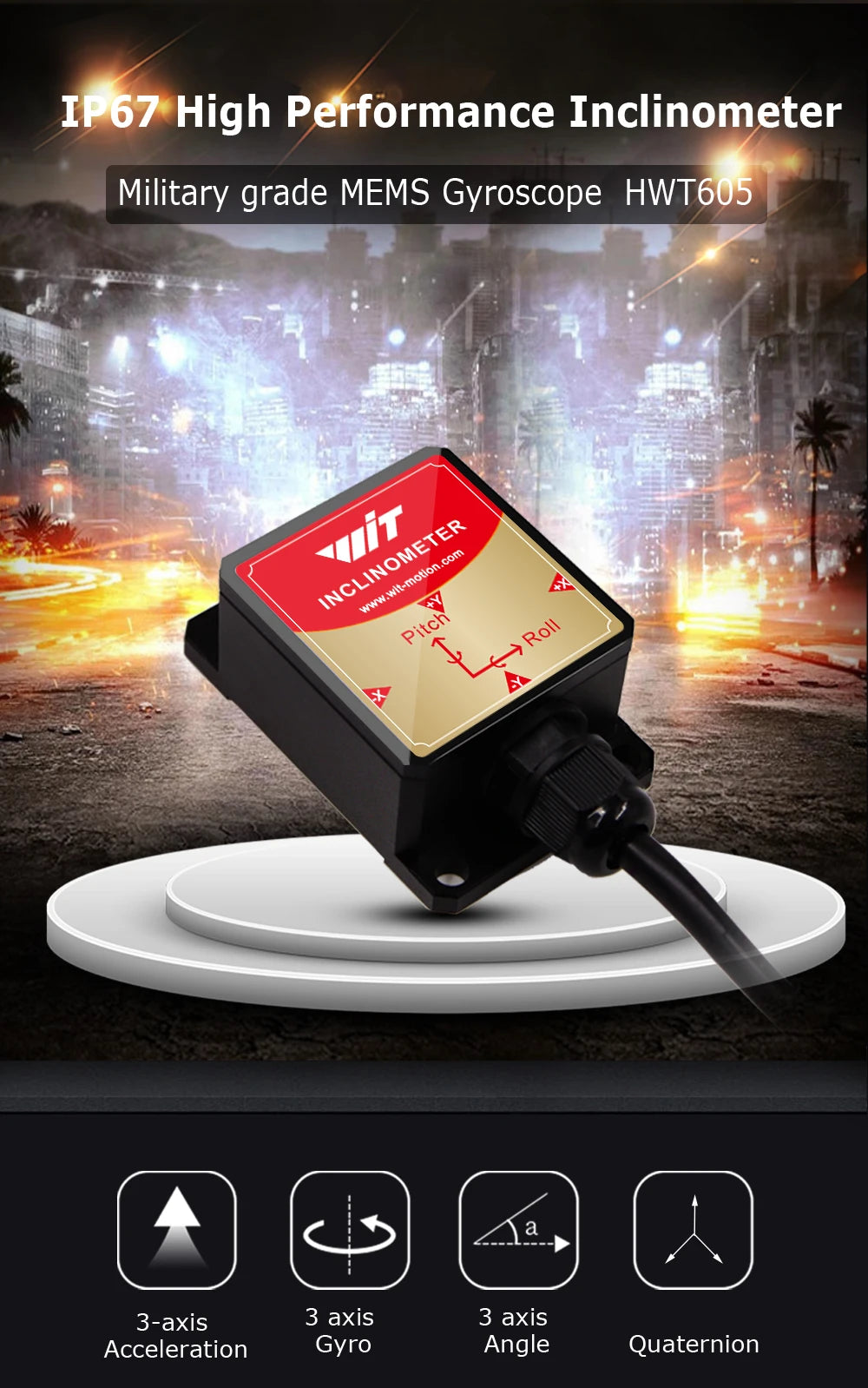 High-Precision Inclinometer HWT605 Accelerometer+Angle+Gyro, MPU9250 IMU, Temperature Compensation, Tilt Angle