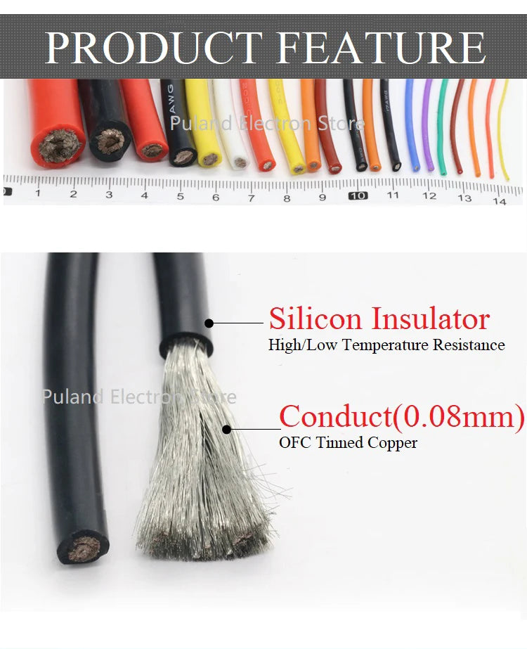 1M/5M Heat-resistant Cable 30 28 26 24 22 20 18 16 15 14 13 12 10 AWG Ultra Soft Silicone Wire High Temperature Flexible Copper