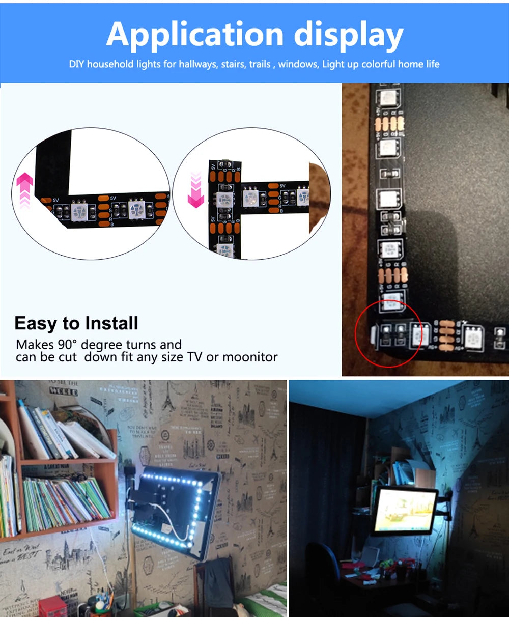 USB LED Strip Light 5 V Volt RGB Waterproof Black PCB 5050 50CM- 5M 5V Led Light USB Tape PC TV Backlight With Remote Controller