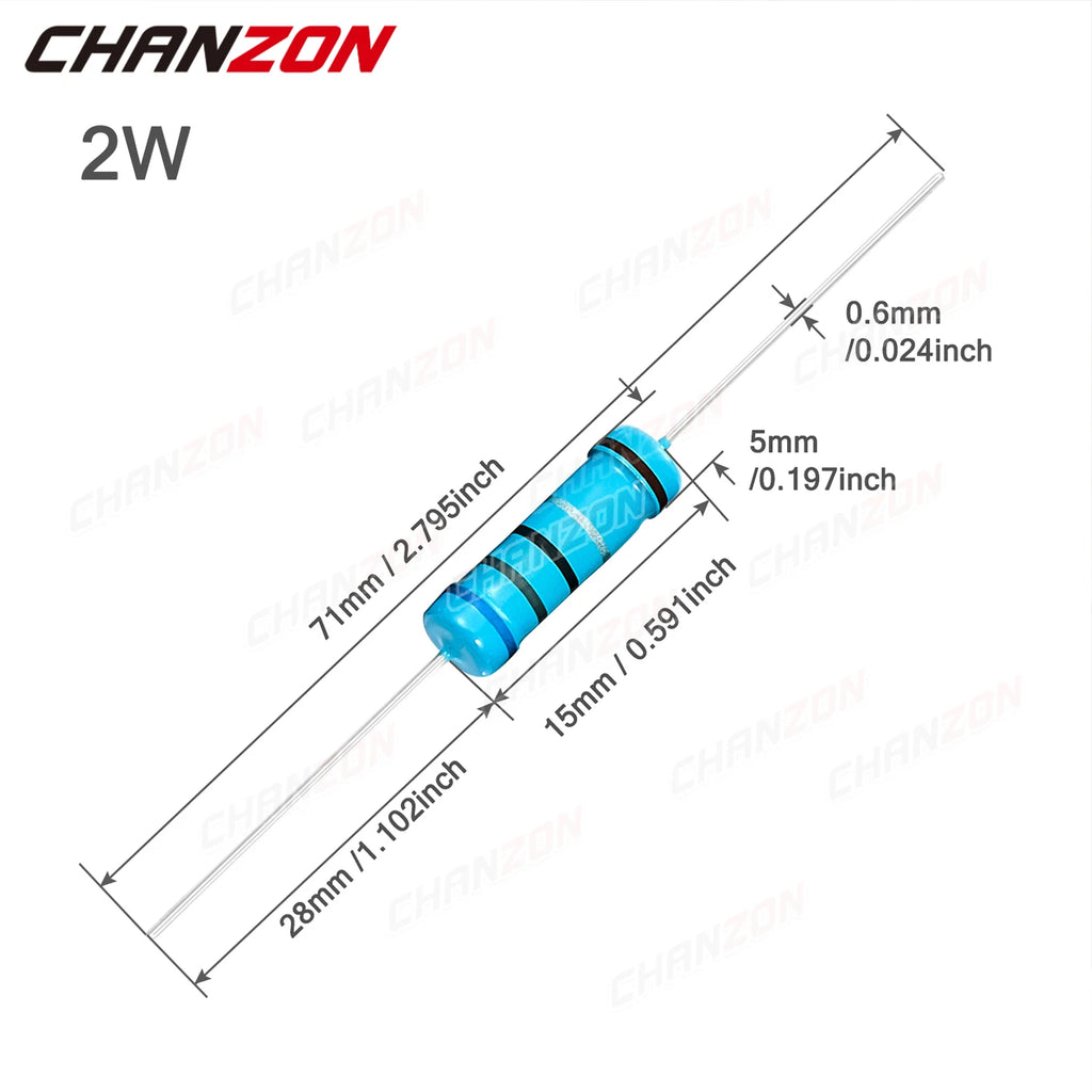 30Pcs 40 Values 2W 1% 1ohm - 1M ohm Metal Film Resistors 2Watt 2 W High Precision MF Fixed 1K 10K 100K 4R7 2K2 2.2K 4.7K 1Kohm