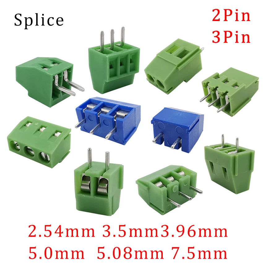 10Pcs KF128 2Pin 3Pin Screw Type PCB Terminal Block Wire Connector 2.54mm/3.5/3.96/5.0/5.08/7.5mm Straight Pin Splice Terminals
