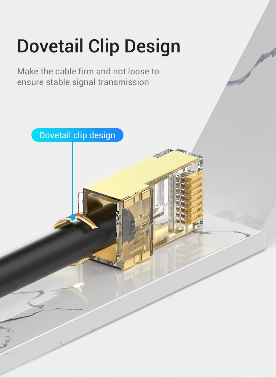 Vention RJ45 Connector Cat8 8P8C Modular Ethernet Cable Cat 8 FTP Head Plug Gold Plated 40Gbps Crimp Network Connerctor Cat8
