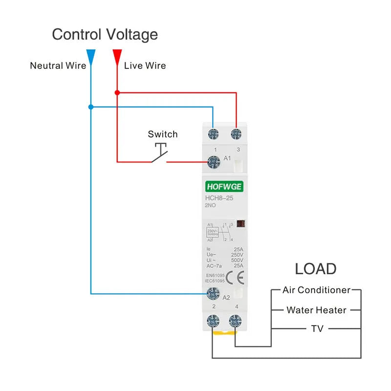 HCH8s-63 Household AC Contactor 2P 40A 63A 2NO 2NC  1NO1NC DC24V AC110V AC220V Automatic  Contactor Din Rail Type 50Hz 60Hz