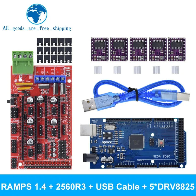 Mega 2560 R3 + RAMPS 1.4 control panel+ 5pcs A4988 or DRV8825 Stepper Motor Drive for arduino kit