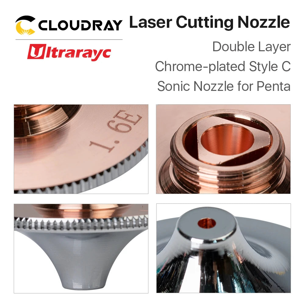 Ultrarayc Laser Nozzles Chrome-plated Double Layers D28 Caliber 1.2mm-1.6mm for Penta Sonic Cutting Metal