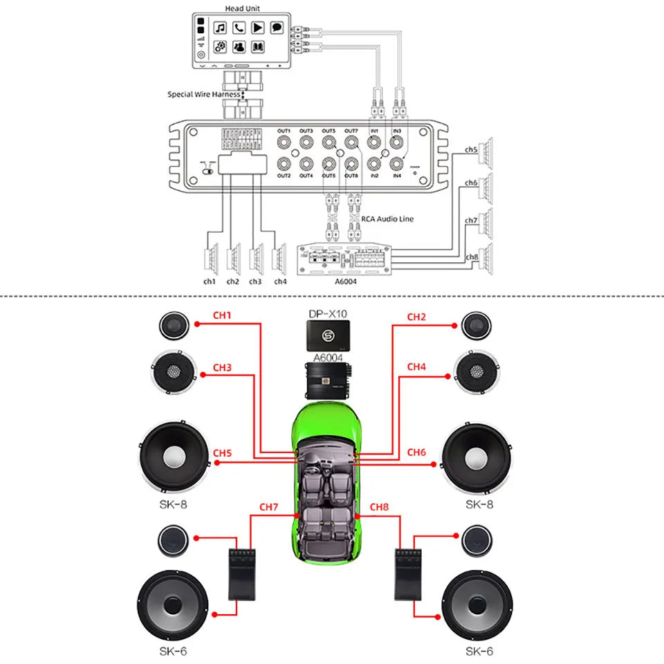 Sennuopu DP X10 Car Audio 4 Ch Power Amplifier 8 Channel Dsp Processor Bluetooth Amp Equalizer Amplificador Automotivio Sound
