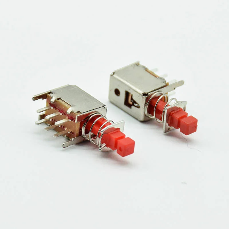 5pcs  Right Angle PCB Latching Push Button Switch DPDT Double Pole 6 Pin self-locking key power switches red blue yellow A03/04