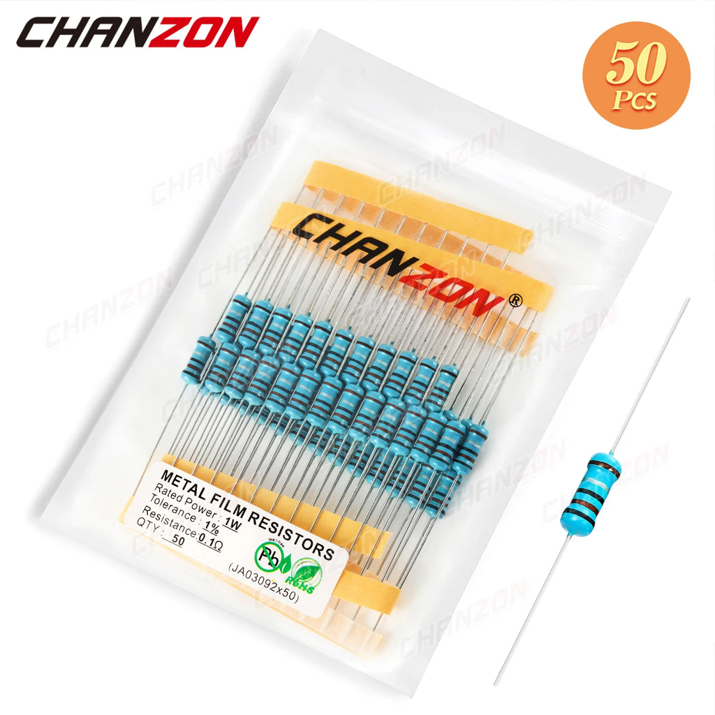 50Pcs 36 Values 1W 1% 0.1ohm - 1M ohm Metal Film Resistors 1Watt High Precision MF Fixed 470 1K 2.2K 4.7K 10K 100K 220K 4R7 2K2