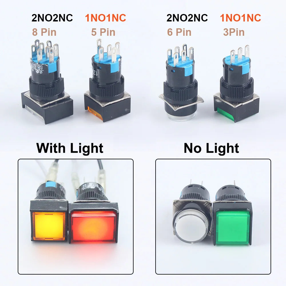5V 12V 24V 220V 16mm Plastic Momentary LED Illuminuted Maintained Self-locking Push Button Switches Latching Push Button Reset