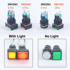 5V 12V 24V 220V 16mm Plastic Momentary LED Illuminuted Maintained Self-locking Push Button Switches Latching Push Button Reset