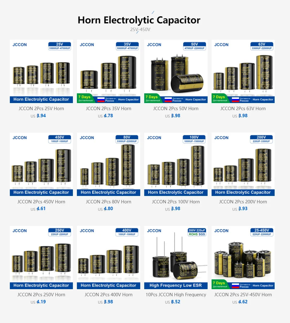 2Pcs JCCON Audio Electrolytic Capacitor 25V 35V 63V 100V 200V 250V 400V 450V 6800UF 10000UF 22000UF For Hifi Amplifier Low ESR