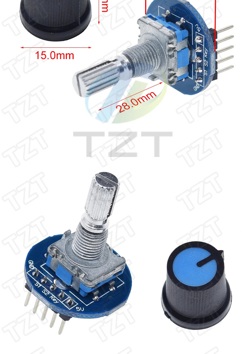 TZT Rotary Encoder Module for Arduino Brick Sensor Development Round Audio Rotating Potentiometer Knob Cap EC11