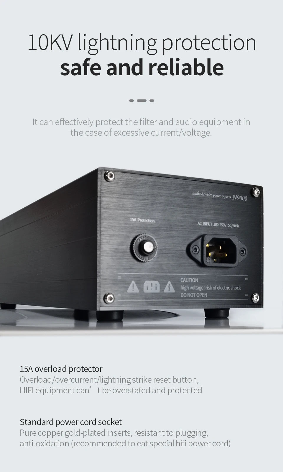 TODN Audio Noise AC Power Filter Power Conditioner Power Purifier Surge Protection with EU Outlets Power Strip