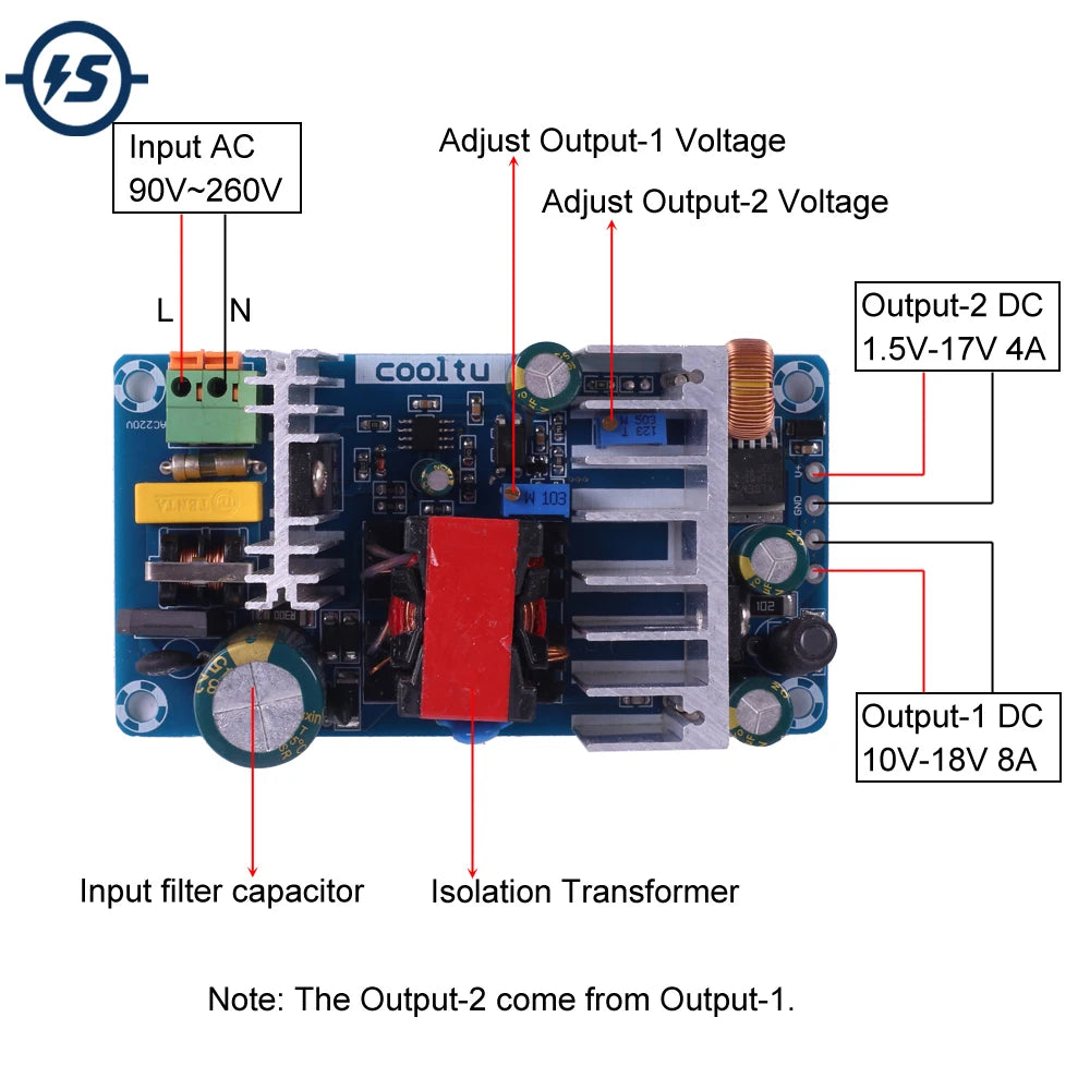 AC-DC Converter AC 110V 220V to 10V-18V/8A 1.5V-17V/4A 96W Dua Power Supply Module Adjustable Buck Step Down Module
