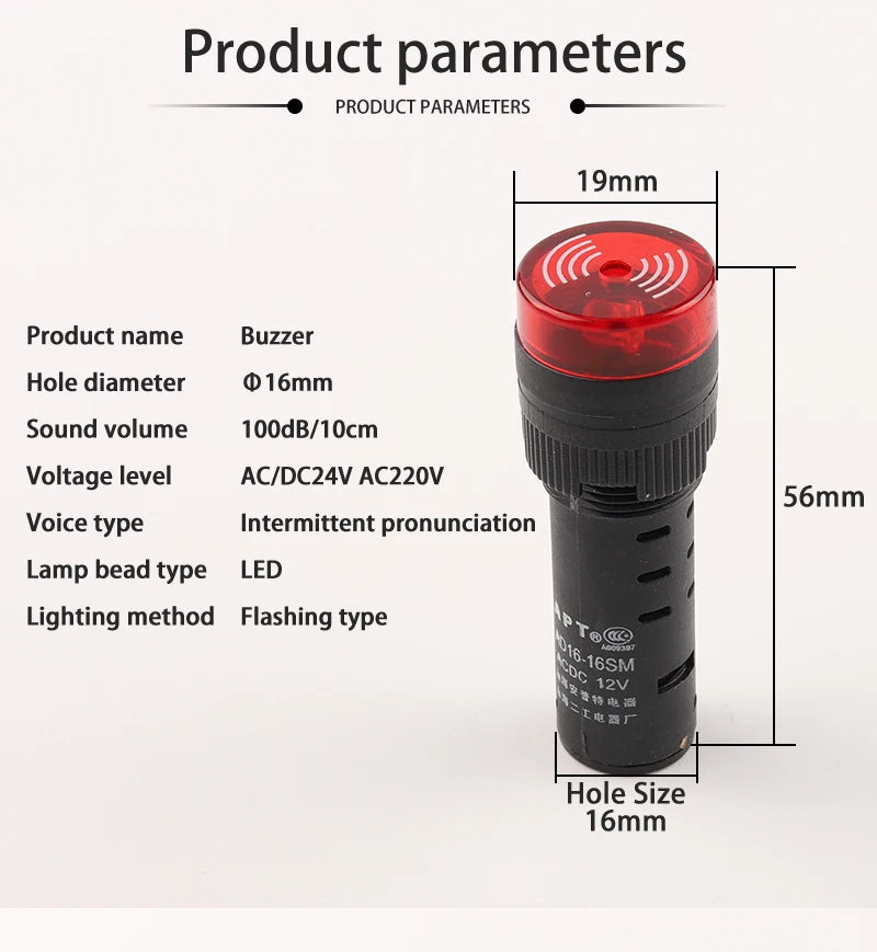 AD16-16SM 2V 24V 110V 220V 380V Flash Led Alarm Indicator Light Buzzer LED Active Buzzer Beep Alarm Indicator Red Green Yellow
