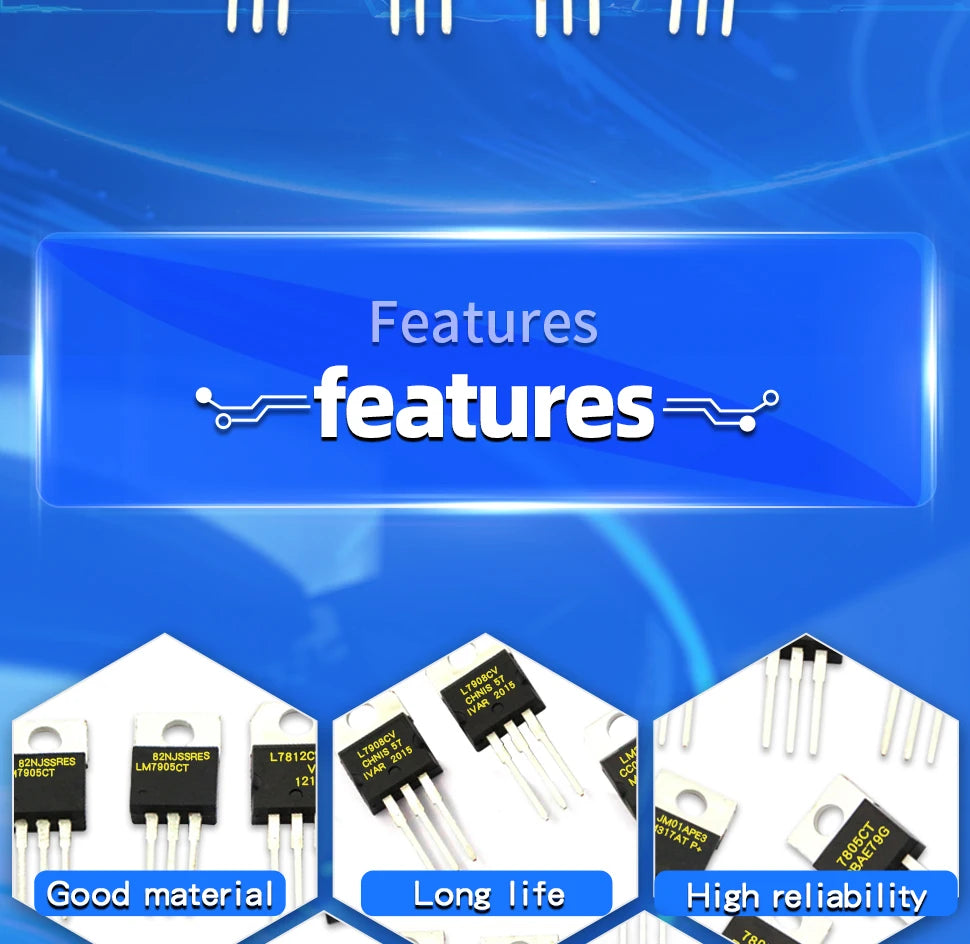 10Pcs LM7805CT CJ78M05 LM317BTG LM7905CT LM317T L7812CV LM317AT L7915CV TO220 L7805CD2T Voltage Regulator IC 5V 1.5A TO-220