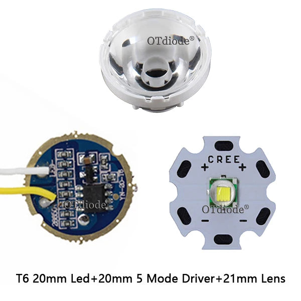 5050 XMLL LED T6 10W White Light with 20mm star pcb+ 3.7V 5modes led Driver +T6 10degree led Lens with Base Holder kit