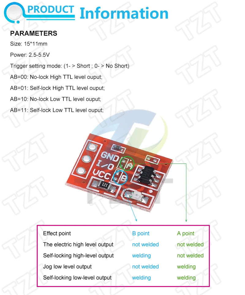 TZT TTP223 12V 1-Channel Touch Relay Module Capacitive Touch Key Switch Sensor Self-Locking/No-Locking HTTM Touch Button