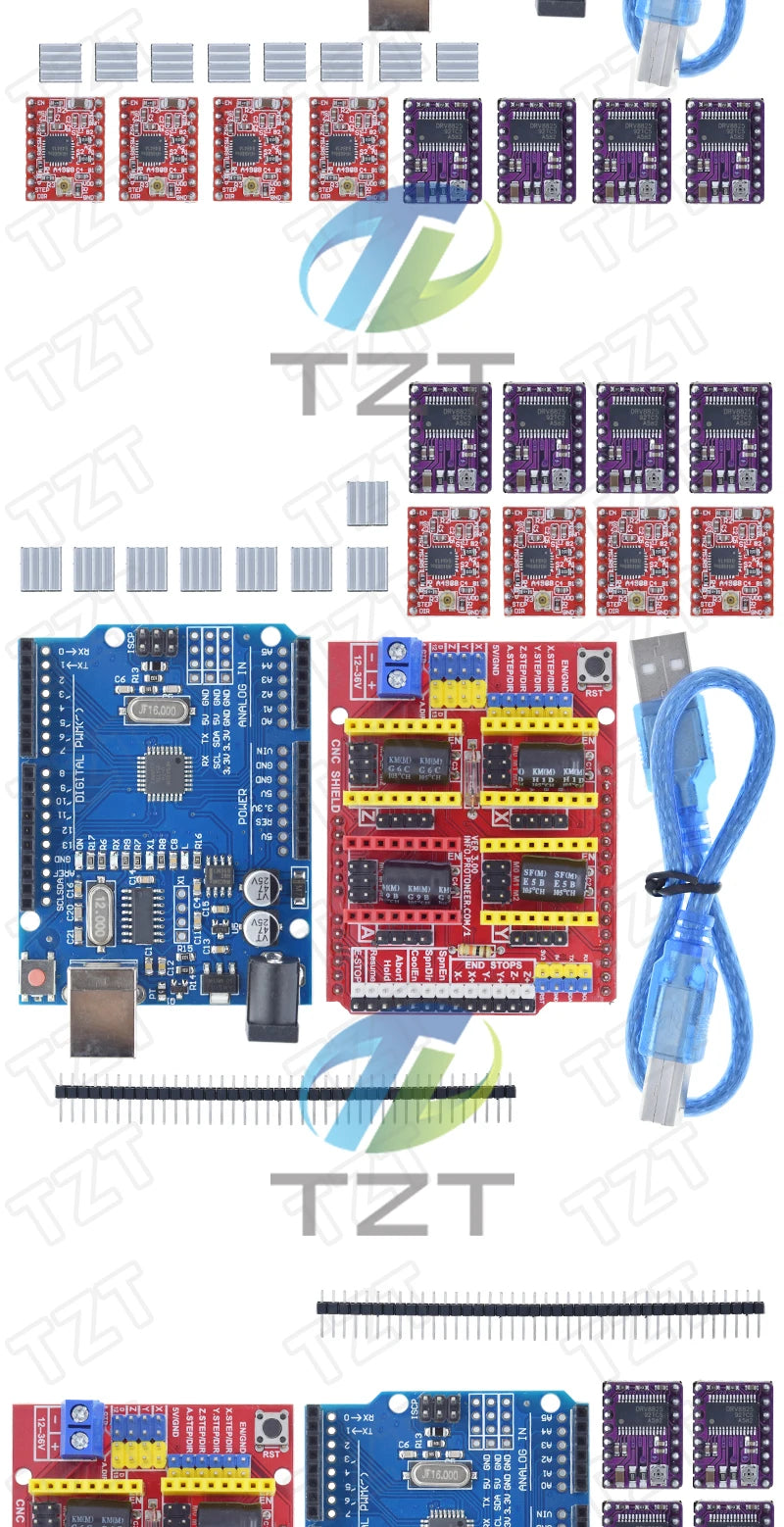 TZTUNO R3 Shield V3 Engraving Machine 3D Printe+ 4pcs DRV8825 Or A4988 Drive Expansion Board For Arduino With USB Cable