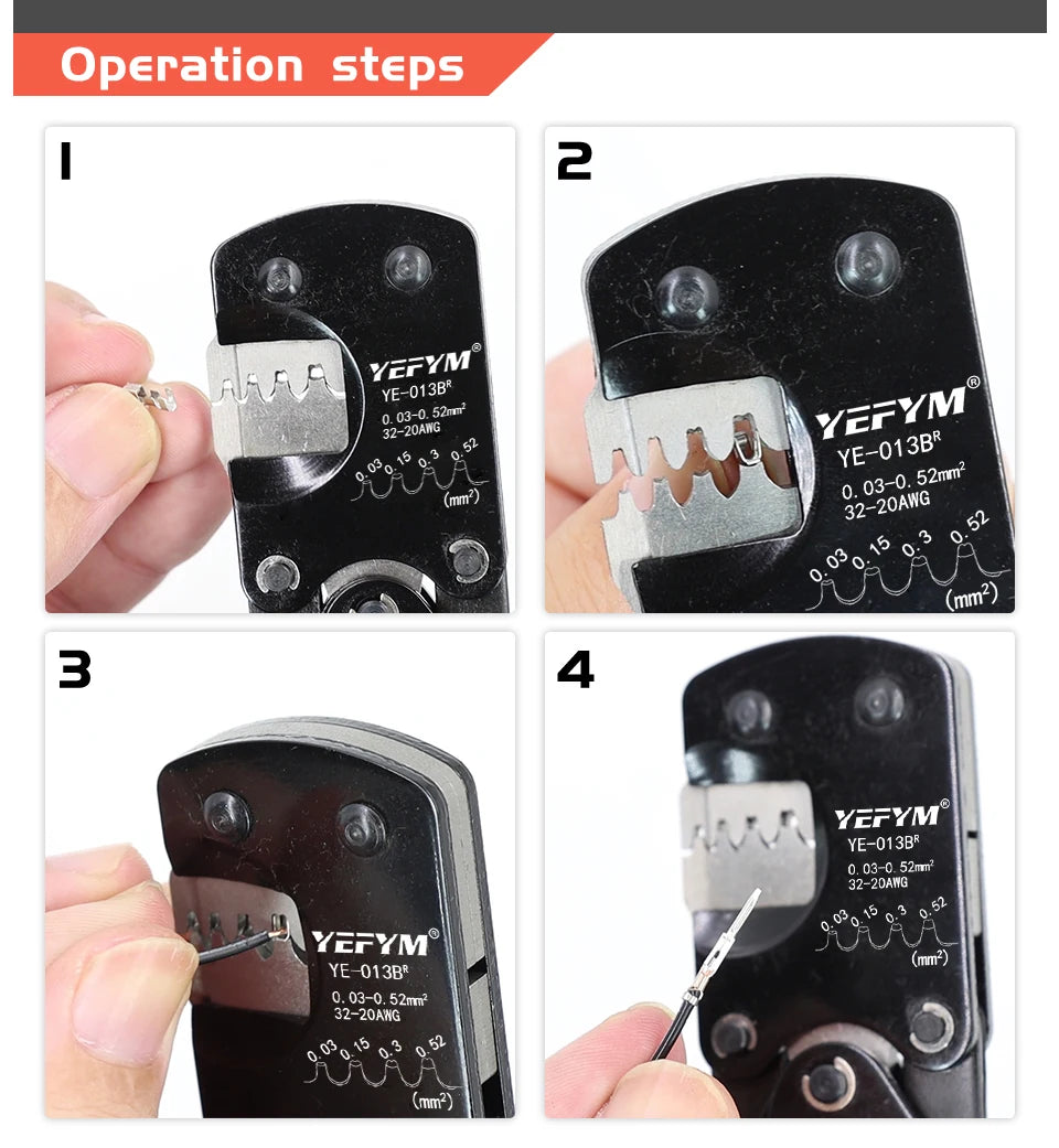 JST DuPont Terminals XH2.54/PH2.0/ZH1.5/SH1.0/ DuPont 2.0/2510 Pliers YE-013BR Mini Crimping Tools 0.03-0.52mm²/32-20AWG