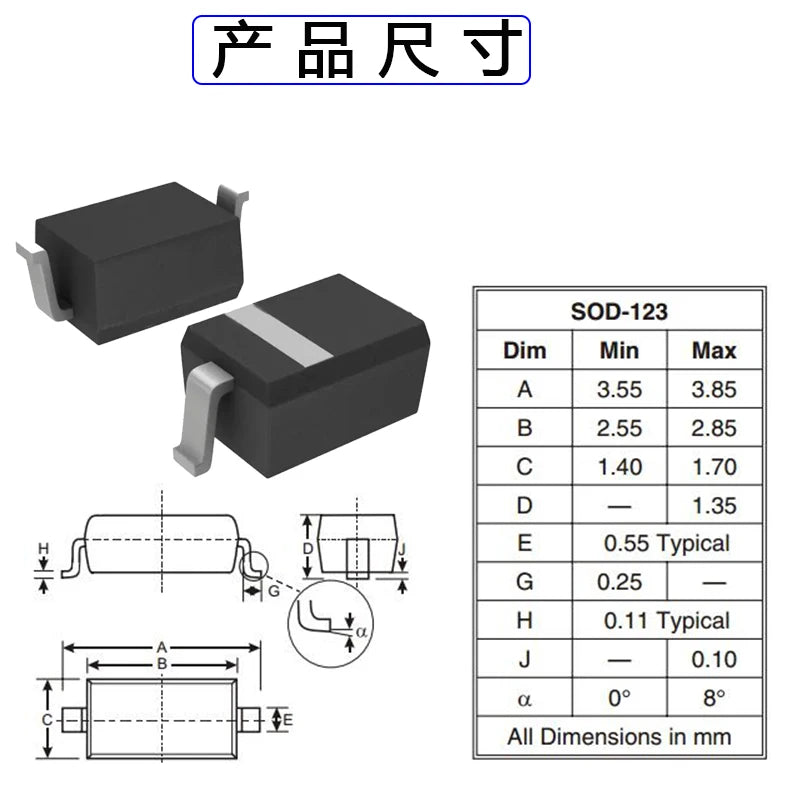 50pcs SOD-123 Zener Diode 1206 0.5W BZT52C2v4 WX BZT52C2v7 W1 BZX52C3v0 W2 2.4v 2.7v 3v