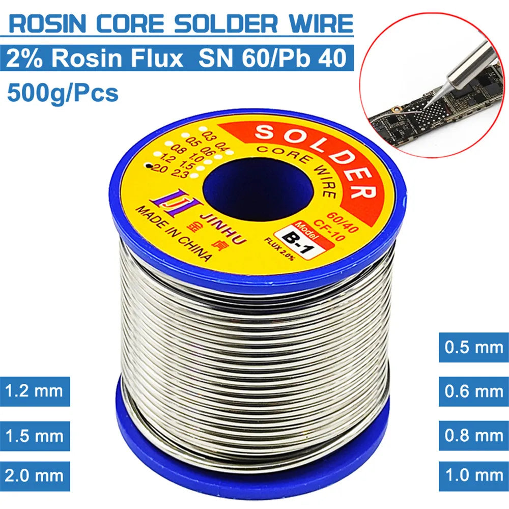 0.5/0.6/0.8/1.0/1.2/1.5/2.0mm 60/40 Welding Wire Roll 2% Rosin Flux Lead Tin Wire Rosin Solder Soldering Wire Roll 500g Wire