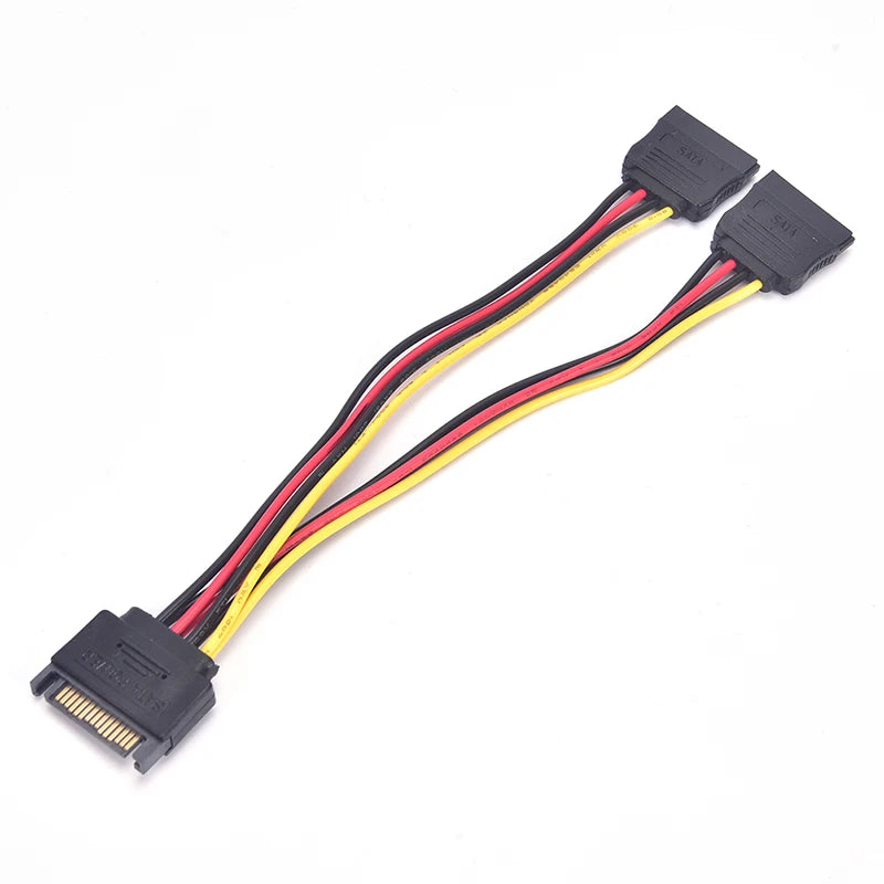20cm SATA II Power Y Splitter Cable, 1x 15-Pin Male to 2x 15-Pin Female HDD Extension Cord for PC Upgrade