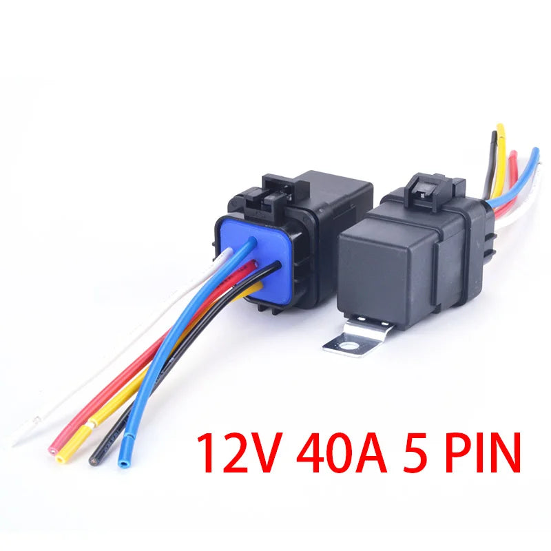 Automobile Relay Waterproof Integrated Wired DC12V 24V 40A 5Pin 4pin Auto Relay + Holder with 105mm Length Wires