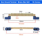 1Pcs Brass Wiring Terminal Row Zero Strip Flame Retardant Distribution Box Connection Terminal Adjustable Mounting Holes 4-16Pin